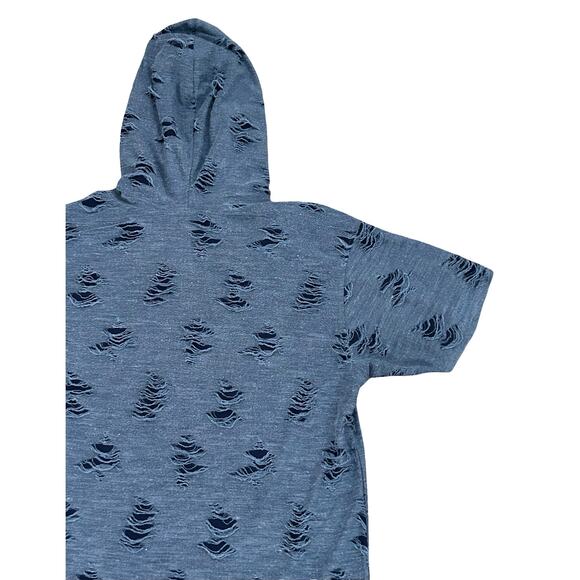 Becker & Mercer Mens Navy Blue Thrashed Distressed Hooded T Shirt Sz L Grunge - Picture 8 of 11